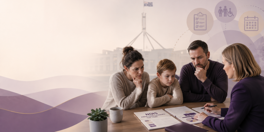 Australians discussing proposed NDIS changes with a financial and disability support adviser.